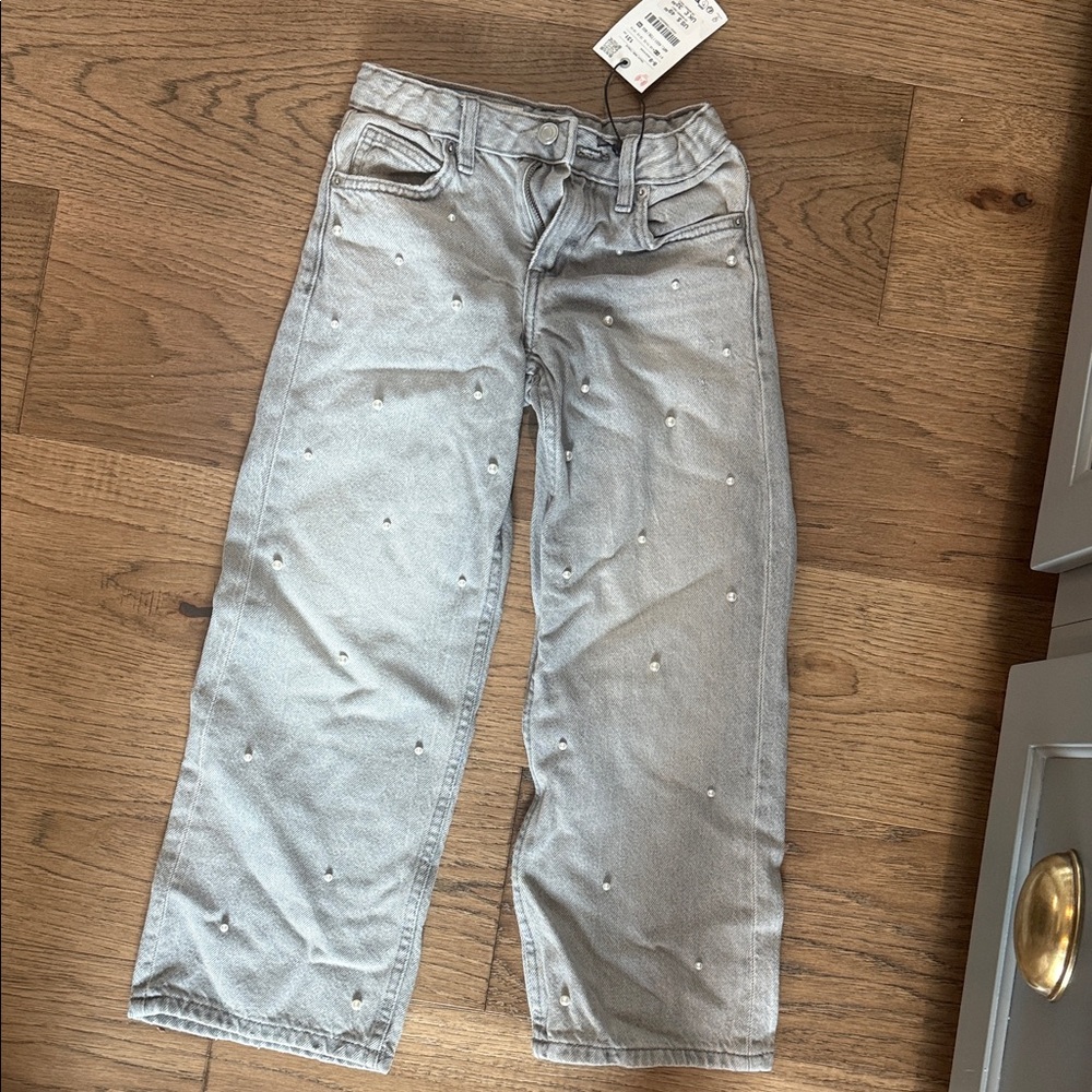 NWT GIRLS Zara Light Gray Pearl Jeans